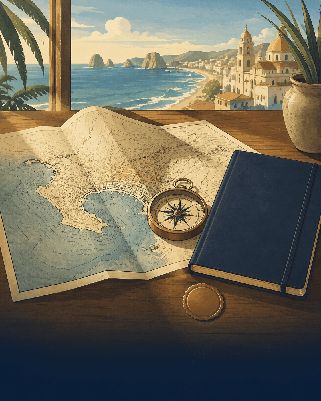 Faro del Crestón y costa de Mazatlán ilustrados